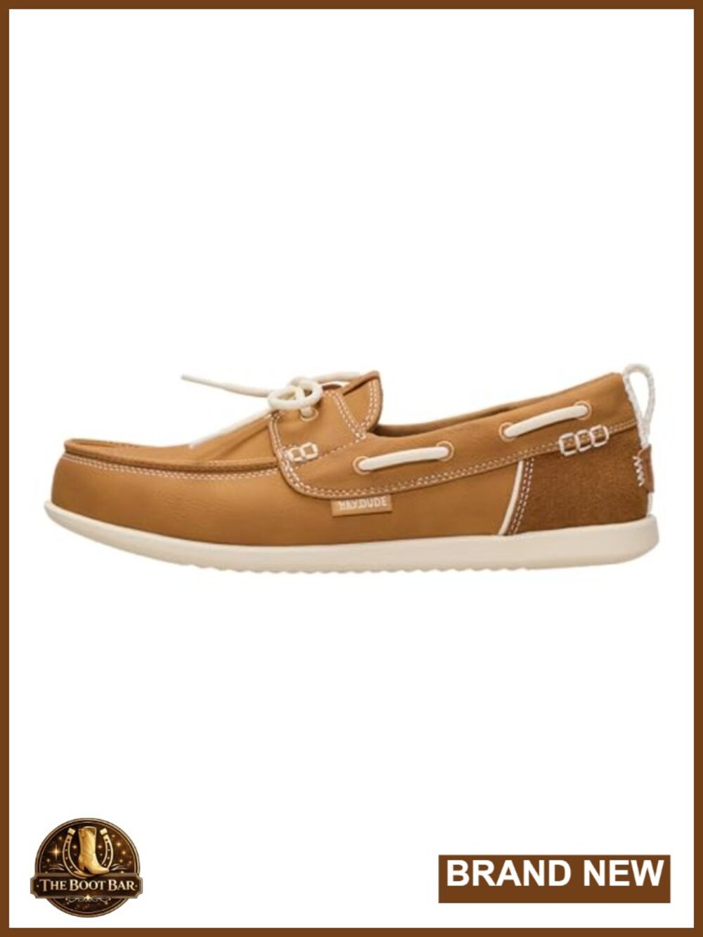 Faux Leather Boat Shoe with Stretch Lace and Removable Foam Insole